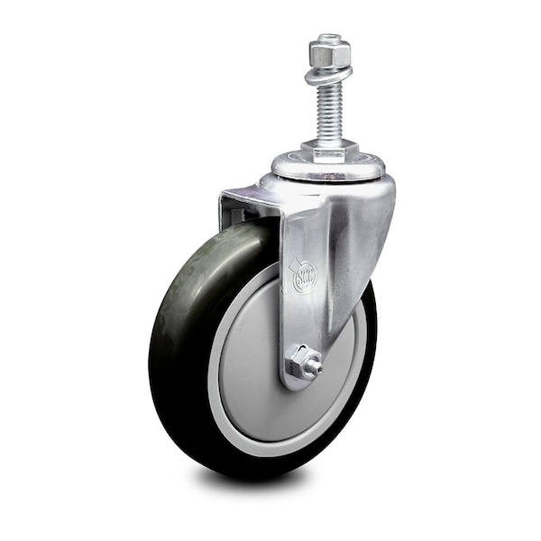 5 Inch Black Polyurethane Wheel Swivel 10mm Threaded Stem Caster SCC